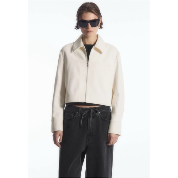 NWT COS Cream White Regular Fit Cropped Twill Lightweight Zip-Up Jacket sz XS - Picture 8 of 9
